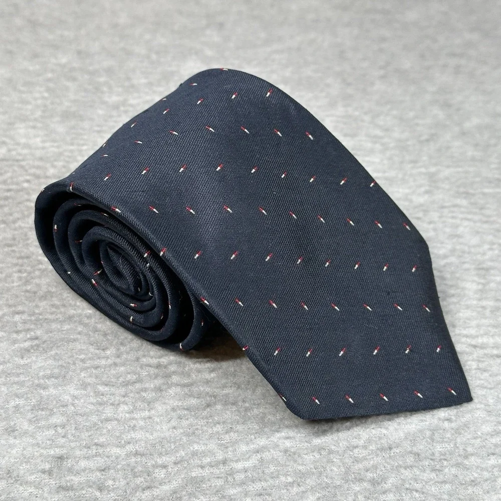 Vintage Brittany House London Silk Men's Tie Navy Red‎ Dot Classic